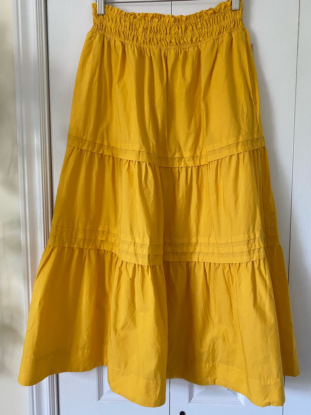 Anthropologie Maeve Tiered Maxi Skirt 100% cotton pleats elastic waist Size S